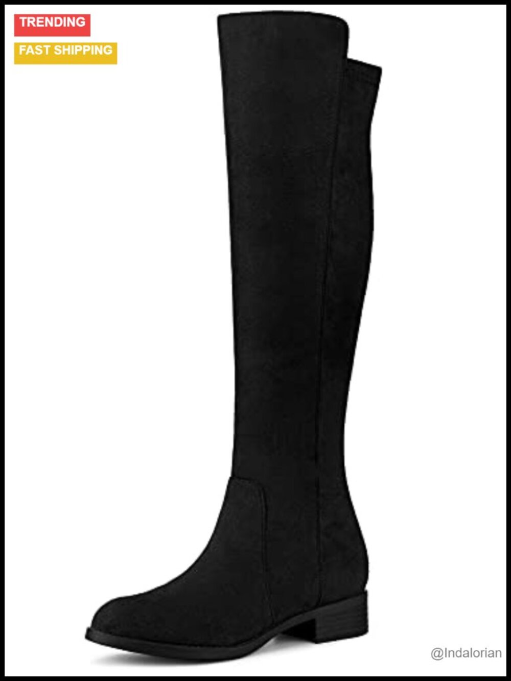 Faux Suede Knee High Boots Chunky Heel Side Zipper